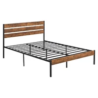 Slickblue Industrial Platform Bed Frame with Wood Slatted Headboard Footboard
