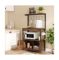 Slickblue Industrial Kitchen Metal Wood Bakers Rack Microwave Cart with Storage Cabinet