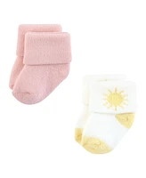 Hudson Baby Girls Cotton Rich Newborn And Terry Socks, Pastel Sun Rainbow, 0-6 Months