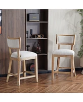 The Pop Home 26.5" Counter Height Bar Stools Set of 2, Upholstered with Backrest and Rubber Wood Frame-The
