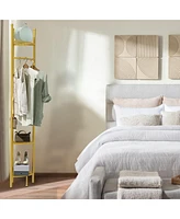 Unho Freestanding Gold Metal Coat Rack: Clothes Stand with Shelves Storage