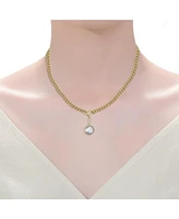 Rachel Glauber 14k Gold Plated with Clear Cubic Zirconia Halo Drop Curb Chain Necklace