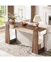 Tribesigns Mirrored Console Table, Farmhouse Wooden Entryway Table with Thickened Legs, 63-Inch Narrow Long Behind Couch Sofa Table for Entrance, Hall