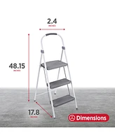 Rubbermaid 3 Step 225 Lb Capacity Folding Ladder Steel Step Stool with Hand Grip