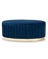 Baxton Studio Kirana Glam and Luxe Navy Blue Velvet Fabric Upholstered and Gold Pu Leather Ottoman