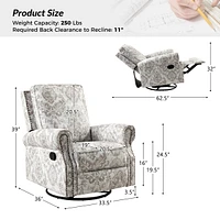 Hulala Home Evelia Floral Swivel Rocker Manual Recliner