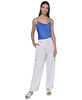 Karl Lagerfeld Paris Women's Linen-Blend Straight-Leg Cargo Pants