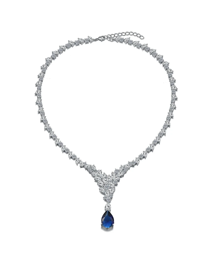 Rachel Glauber Modern White Gold Plated Cubic ZIrconia Cluster Y-Necklace