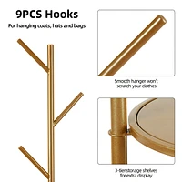 Unho Freestanding Coat Rack: Hall Tree Clothes Hangers with Marble Base for Entryway Bedroom