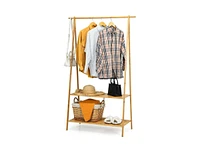 Slickblue Entryway Bedroom Wood Garment Clothes Hanging Rack with 2 Bottom Storage Shelves