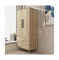 Slickblue Mid-Century 2-Door Armoire Wardrobe Cabinet for Stylish Storage and Bedroom Organization