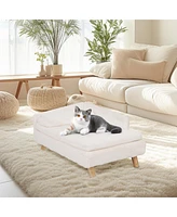 Bingopaw Luxury Cat Bed Stool Dog Sofa Couch Bed Rubber Wood Legs with Soft Cushion