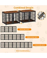 Bingopaw Heavy Wooden Dog Crate Furniture End Table Pet Kennel Puppy Cage w Four Doors