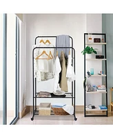 Unho Double Rail Clothes Stand: Garment Rack on Wheels with Storage Shelves