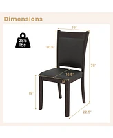 Gymax Faux Leather Upholstered Dining Chairs Set of 2 w/ Padded Seat Rubber Wood Legs
