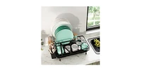 Slickblue 2-Tier Foldable Dish Rack with Removable Drip Tray for Easy Kitchen Organization