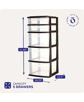 Homz Plastic 5 Drawer Home Storage Container TowerCloset Organizer, Black Frame