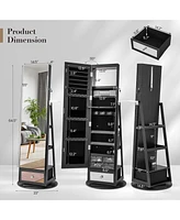 Gouun Lockable 360° Swivel Jewelry Cabinet with Full-Length Mirror Led Lights