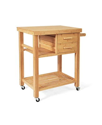 Gouun Bamboo Kitchen Trolley Cart with Tower Rack and Drawers