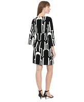 London Times Petite Geo Print 3/4-Sleeve Shift Dress