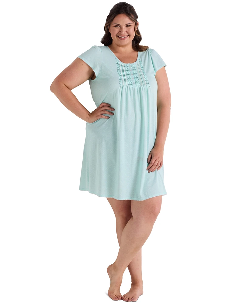 Miss Elaine Plus Short-Sleeve Printed Short Gown