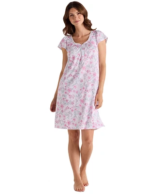 Miss Elaine Women's Short-Sleeve Printed Short Gown