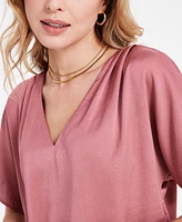 Bar Iii Women's Satin V-Neck Blouse, Exclusively at Macy's