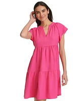 Calvin Klein Women's Split-Neck Tiered A-Line Dress