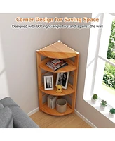 Gouun 4-Tier Corner Shelf with Rubber Wood Frame and Anti-Toppling Kit