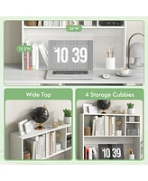 Gouun Computer Desktop Bookcase with 4 Cubbies and Open Back Compartment