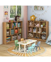 Gouun 41 inches Wooden Toy Storage Organizer with 10 Cubes for Kids