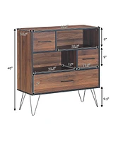 Gouun 3-Tier Wood Storage Cabinet with Drawers and 4 Metal Legs