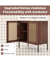 Gouun Kitchen Sideboard with 2 Rattan Doors and Adjustable Shelf