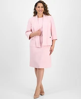 Kasper Plus 3/4-Sleeve Open-Front Blazer