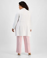 Kasper Plus Size Melange Crepe Drape-Lapel Open-Front Blazer