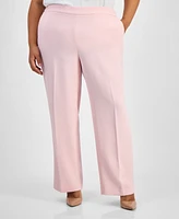 Kasper Plus Melange Crepe Wide-Leg Pull-On Pants