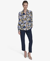 Tommy Hilfiger Women's Floral-Print Ruffled-Placket Button-Down Knit Top