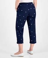 Style & Co Petite Floral-Embroidered Drawstring Pants, Exclusively at Macy's