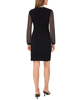 Msk Women's Surplice-Neck Beaded-Long-SLeeve Shift Dress