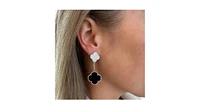 Rivka Friedman Rhodium Onyx + Pave Cz Double Clover Drop Earrings