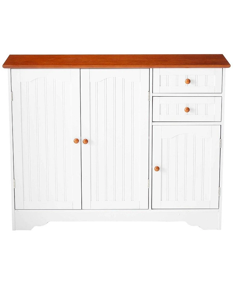 Slickblue Sideboard Buffet Cabinet with Walnut Finish Top and Decorative Knobs for Dining Room Storage