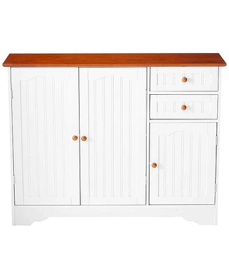 Slickblue Sideboard Buffet Cabinet with Walnut Finish Top and Decorative Knobs for Dining Room Storage