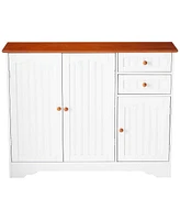 Slickblue Sideboard Buffet Cabinet with Walnut Finish Top and Decorative Knobs for Dining Room Storage