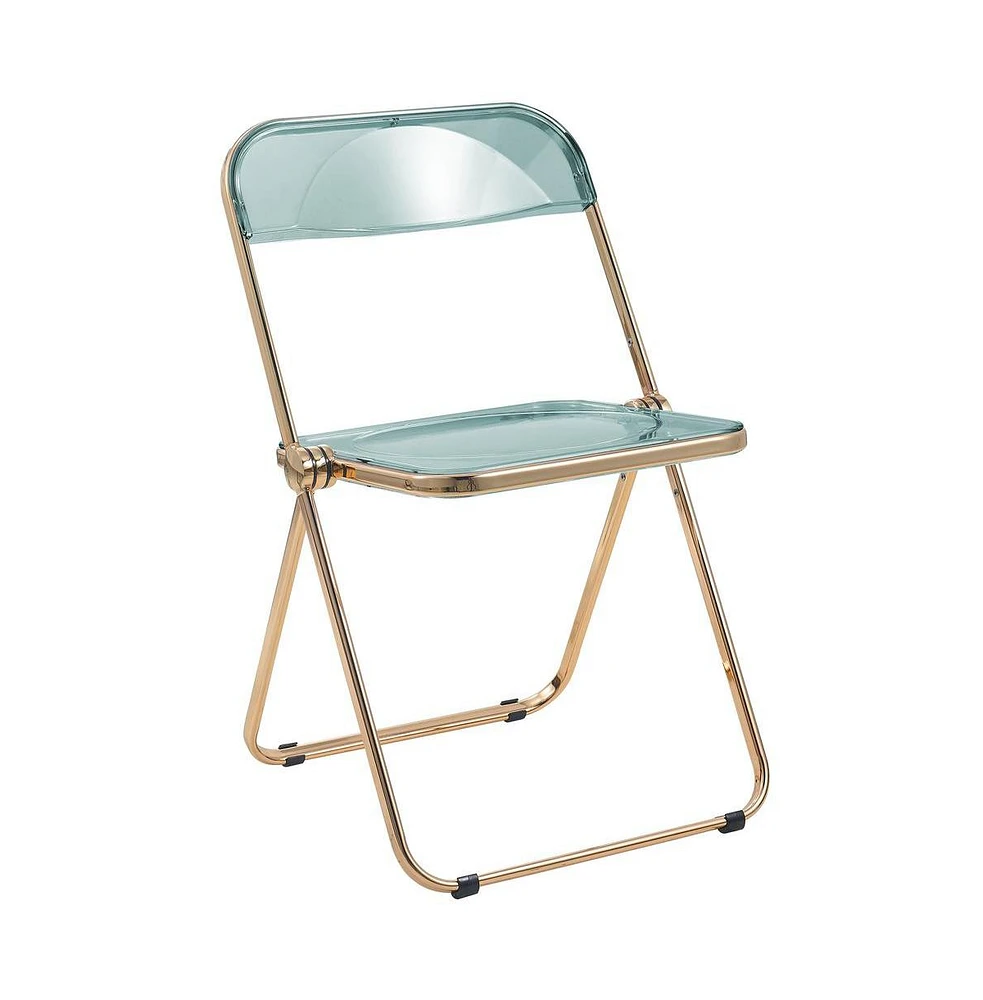 LeisureMod Lawrence Acrylic Folding Chair With Gold Metal Frame