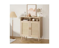 gaomon Sideboard Buffet Storage Cabinet, Rattan Kitchen Cabinet with 2 Doors/Shelf