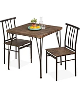 Slickblue 3-Piece Dining Set with Metal Frame, Wood Top Table, and 2 Chairs for Small Spaces