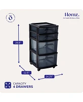 Homz Tall Solid Plastic Drawer Medium Storage Cart with Caster Wheels