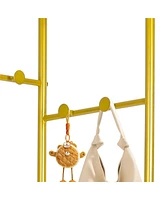 Unho Freestanding Gold Metal Coat Rack: Clothes Stand with Shelves Storage