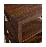 Jofran Global Archive Solid Wood Rustic Modern X-Side Accent Table with Two Shelves