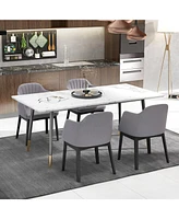 Gymax 4PCS Modern Dining Chairs Upholstered Velvet Accent Chairs w/ Curved Backrests